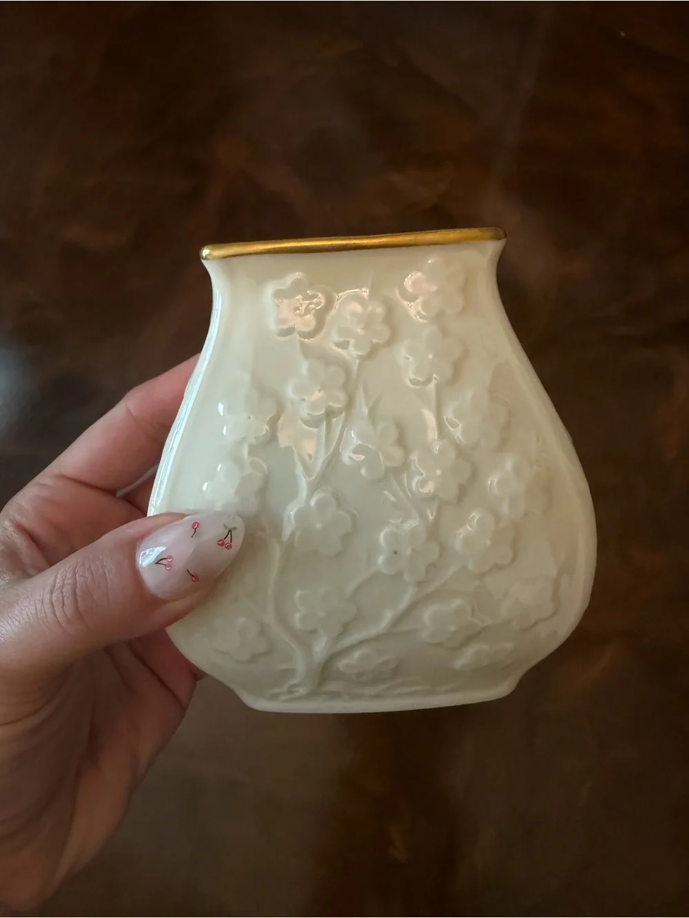 Vintage Lenox Small Cherry Blossom 24K Trimmed Ivory Bone China Flower Vase